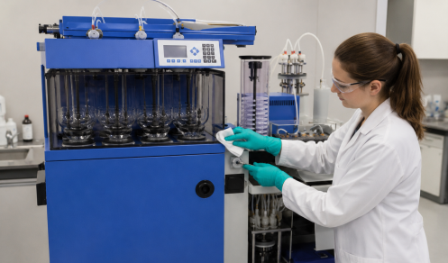 Automatizált kioldódás vizsgáló rendszer tisztítása laboratóriumi környezetben