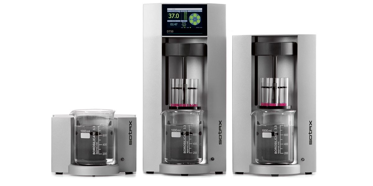 SOTAX DT50 teljesen automata tabletta szétesés vizsgáló, automatikus végpont-detektálással (kép: SOTAX AG)